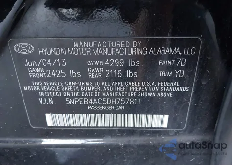 2013 Hyundai Sonata Gls from USA, damaged, VIN 5NPEB4AC5DH757811